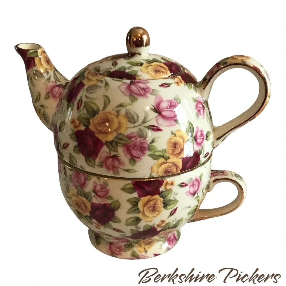 Chintz Floral stacking teapot and cup made in the PRC‎
